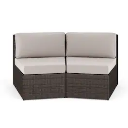Martha Stewart - Bedford 2PK Outdoor Modular Rattan Wicker Patio Curved Sectional Sofa Seats - Tan Cushions/Brown Frame
