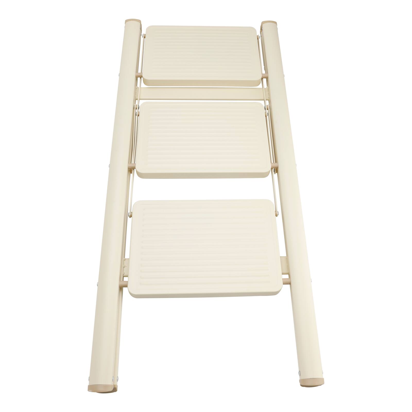 Angle. Topteng - 3-Tier Foldable Stepladder - Lightweight Aluminum, 330lb Load, Wide Anti-Slip Pedals, White, for Home & Car Wash - Cream.