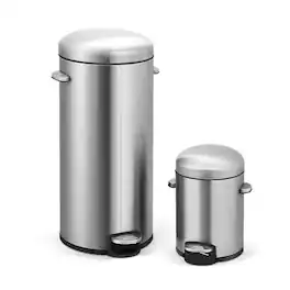 Innovaze - 8 Gal./30 Liter and 1.3 Gal./5 Liter Stainless Steel Step-on Trash Can Set for Kitchen and Bathroom - Silver