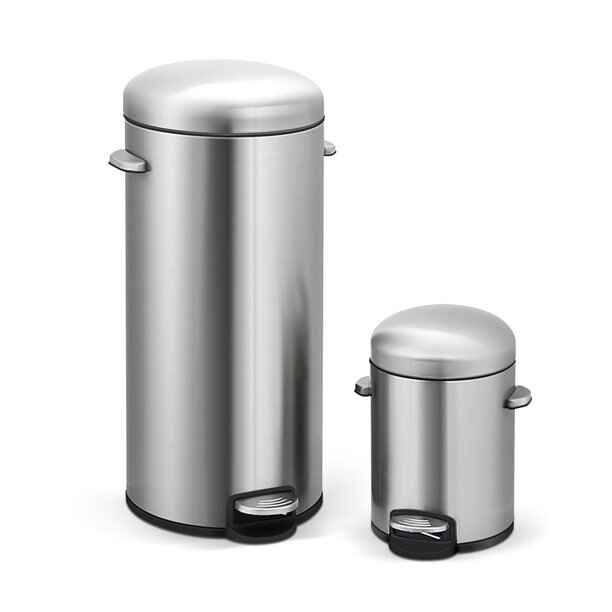 Front. Innovaze - 8 Gal./30 Liter and 1.3 Gal./5 Liter Stainless Steel Step-on Trash Can Set for Kitchen and Bathroom - Sliver.