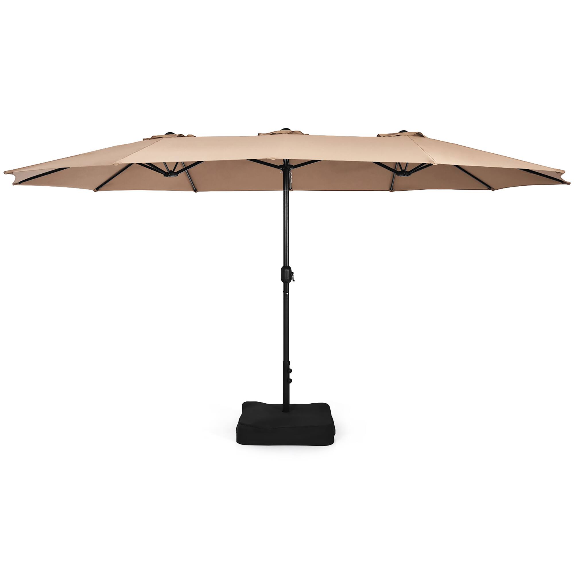 Alt View 1. Costway - 15FT Double-Sided Twin Patio Umbrella Outdoor Market W/ Crank & Base - Coffee.