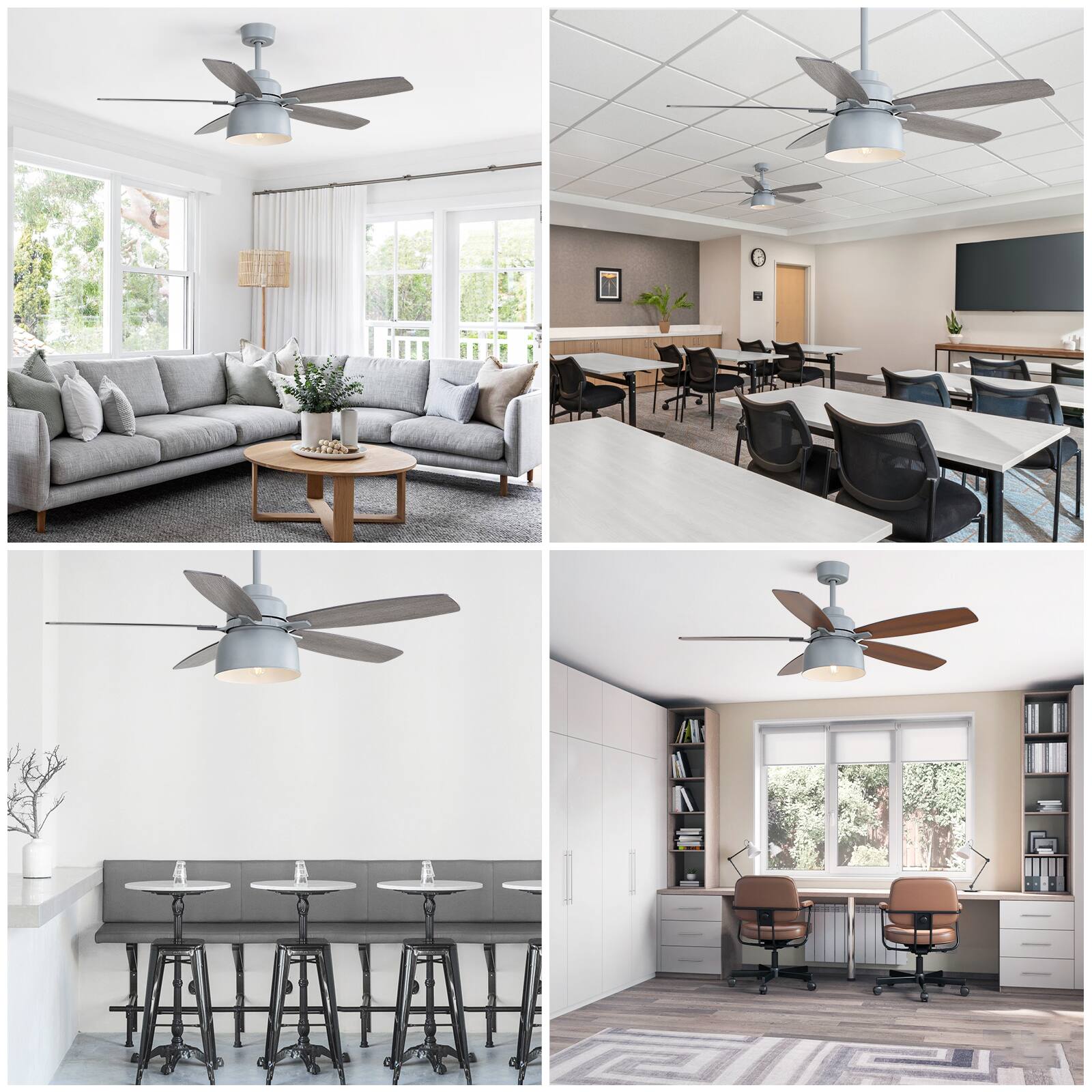 Alt View 6. Sofucor - 52 Inch Industrial Style Ceiling Fan with Light and Remote E26 5 Dual Finish Blades Reversible DC Farmhouse Ceiling Fan - Silver.