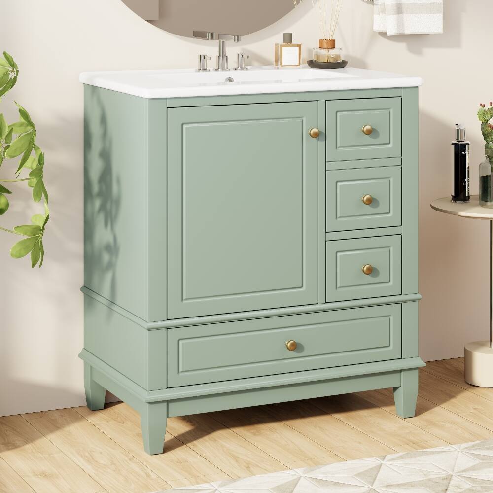 Alt View 2. Loheer - Loheer 30 inch bathroom vanity with sink Light Green Freestanding - Light Green.