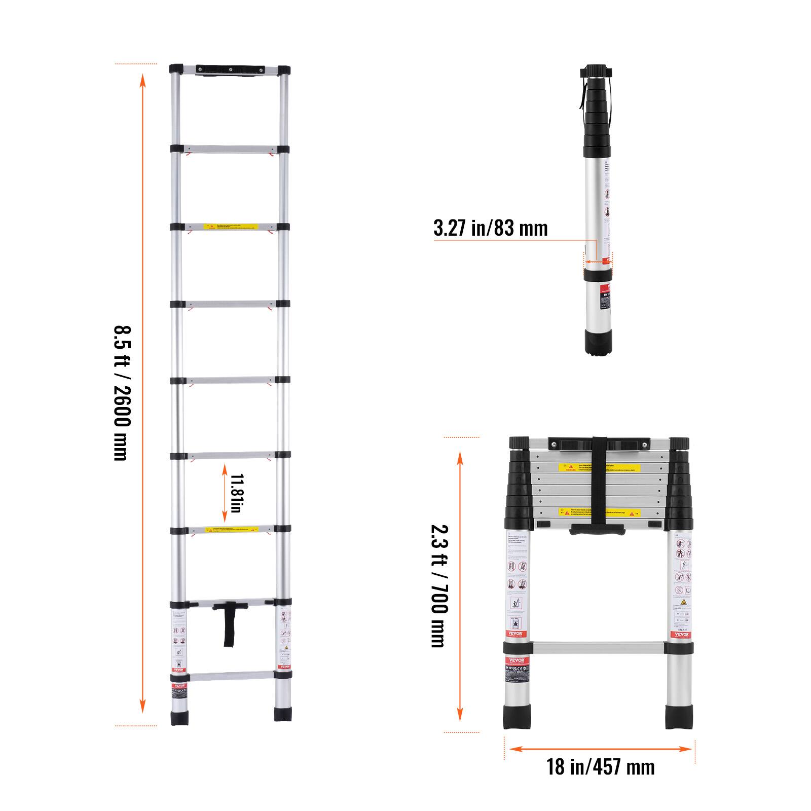 3.27 in / 83 mm  
8.5 ft / 2600 mm  
11.81 in  
2.3 ft / 700 mm  
18 in / 457 mm