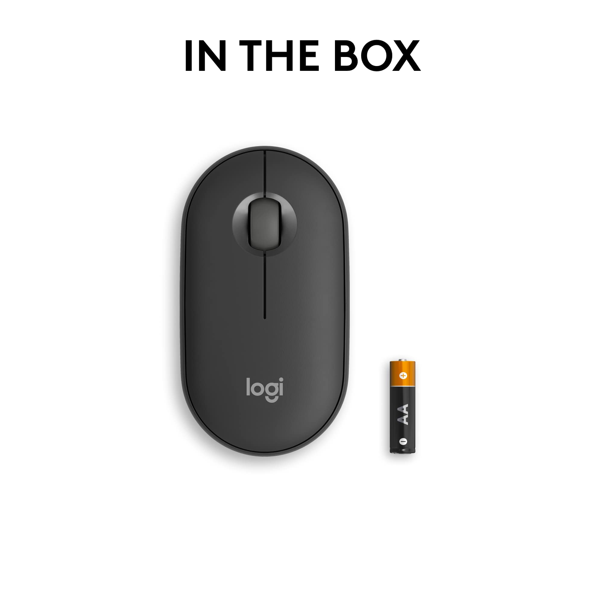 In the box, there is a Logi mouse and an AA battery.