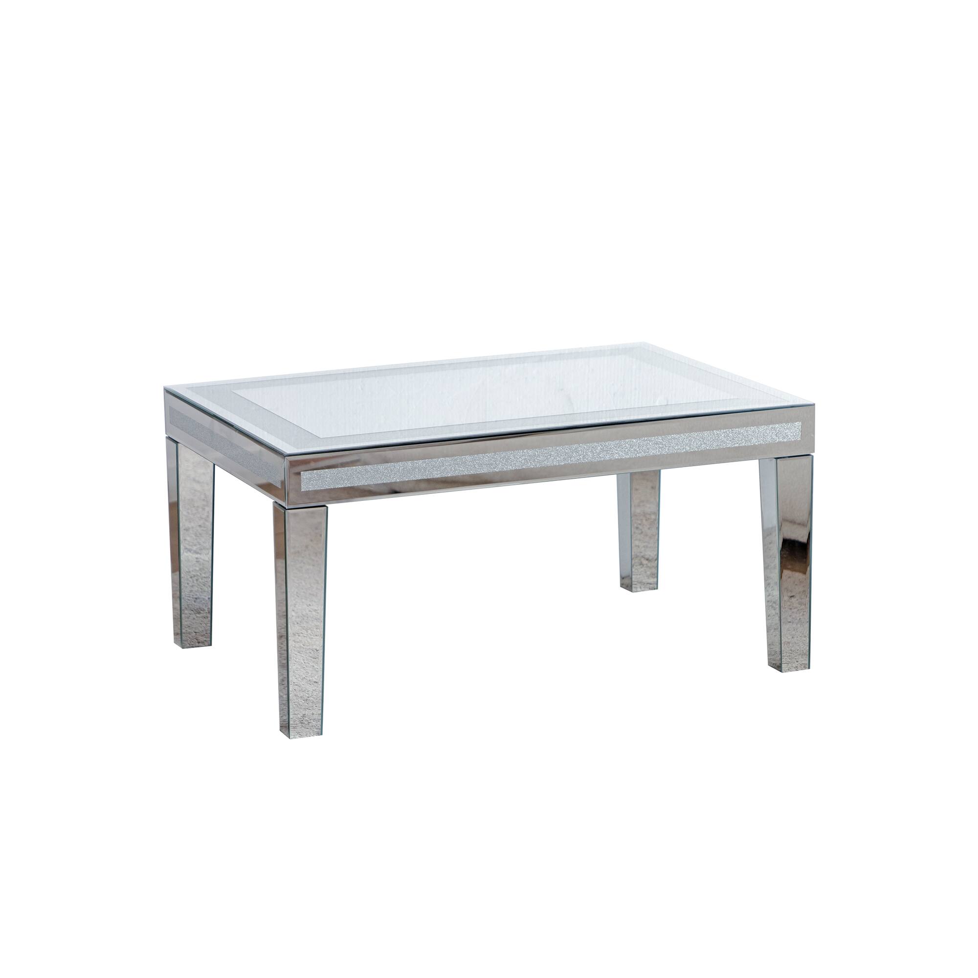 Alt View 5. TinyHomie - Silver Coffee Tables for Living Room with Dazzling Crushed Crystal Border Clear Glass Rectangle Center Table.