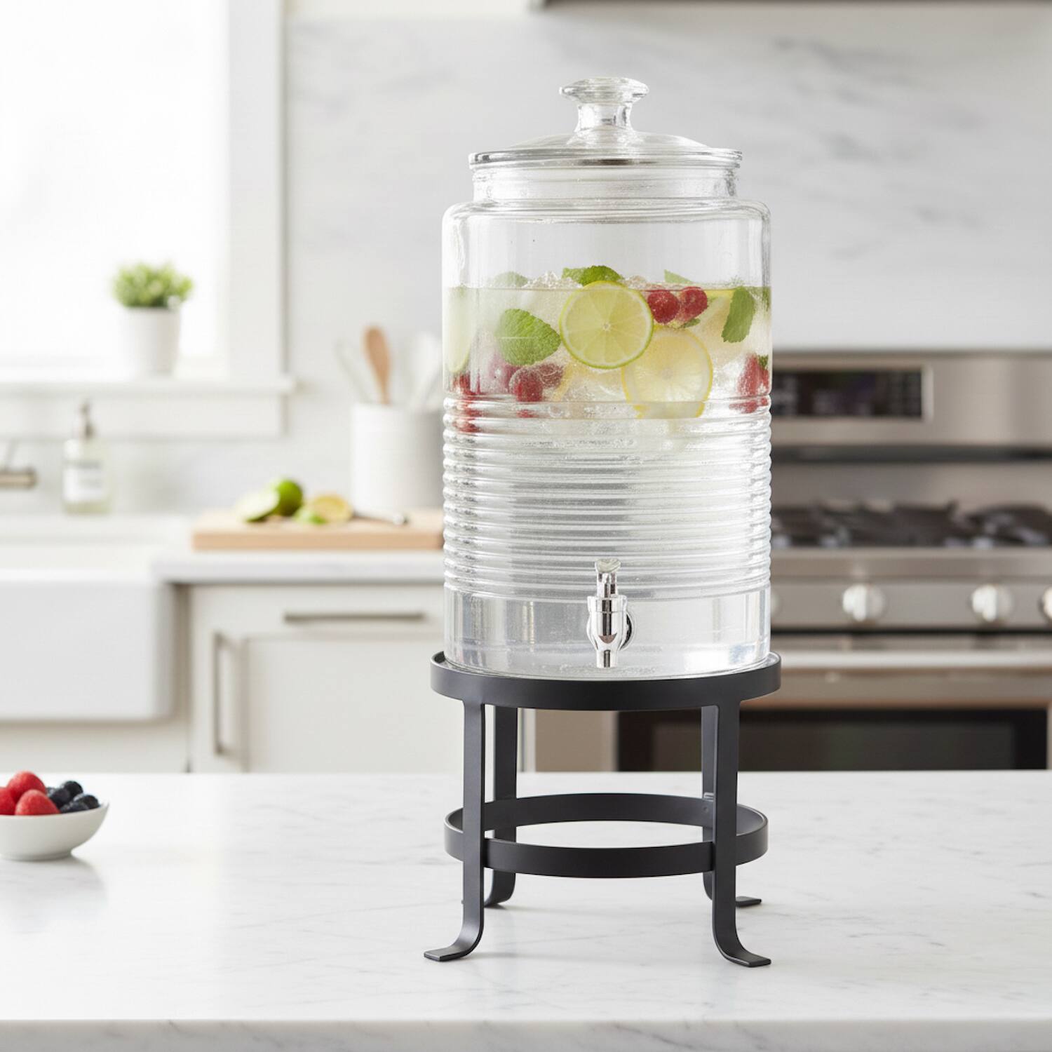 Left. Style Setter - Breton Glass Beverage Dispenser 1.9 Gal - Clear.