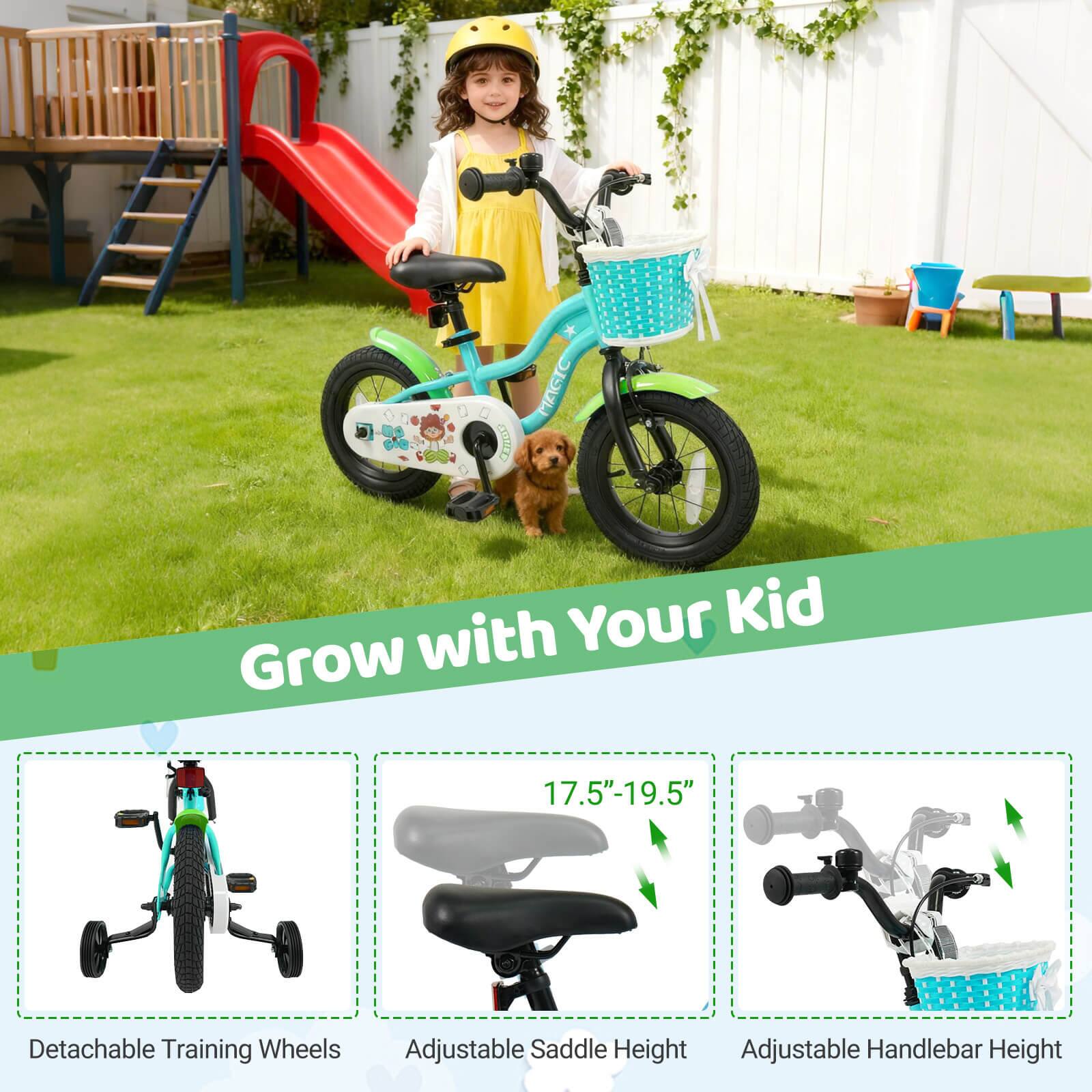 EXTIEE MAGIC with Your Kid  
Grow with Your Kid  
17.5"-19.5"  
Detachable Training Wheels  
Adjustable Saddle Height  
Adjustable Handlebar Height