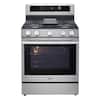 Front. LG - 30-in Wide 6.3 Cu. Ft. Freestanding Gas True Convection Smart Range with 5 Burners, Air Fry and UltraHeat 20K Burner - PrintProof Stainless Steel.