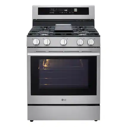 Front. LG - 30-in Wide 6.3 Cu. Ft. Freestanding Gas True Convection Smart Range with 5 Burners, Air Fry and UltraHeat 20K Burner - PrintProof Stainless Steel.