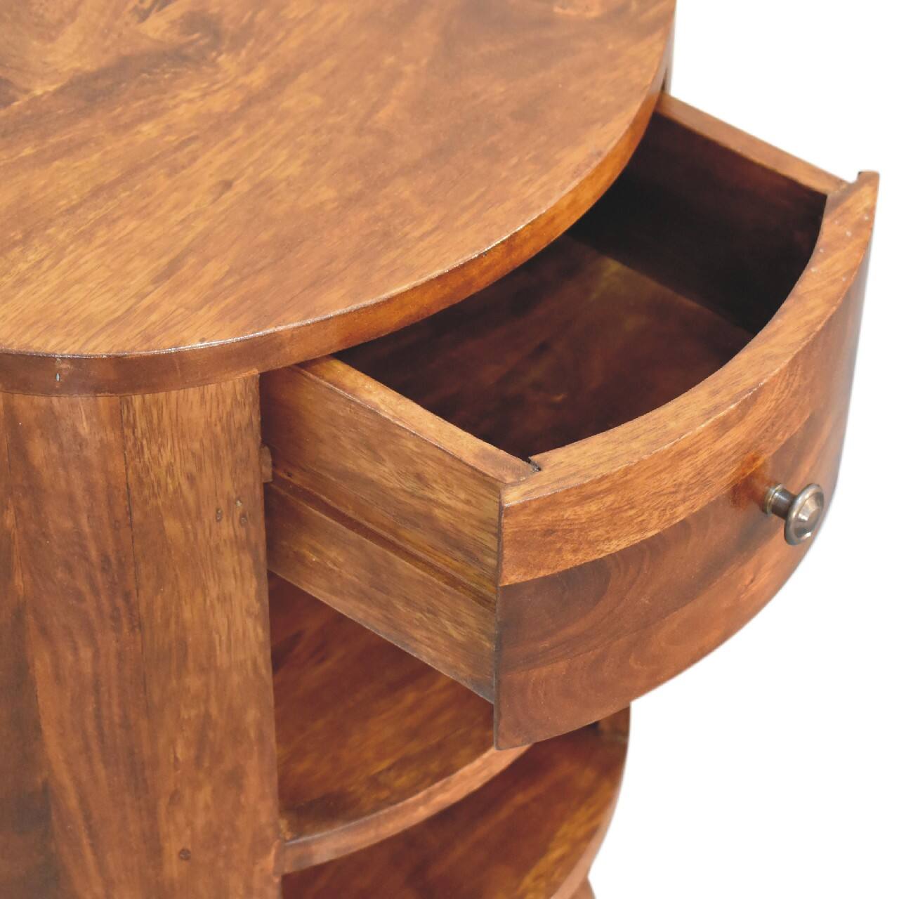 Alt View 2. Artisan Furniture - Artisan Furniture Solid Wood Cortez Chestnut Nightstand, 1 Drawer, 2 Open Slot, Nordic Legs, Dark Brown - Chestnut.