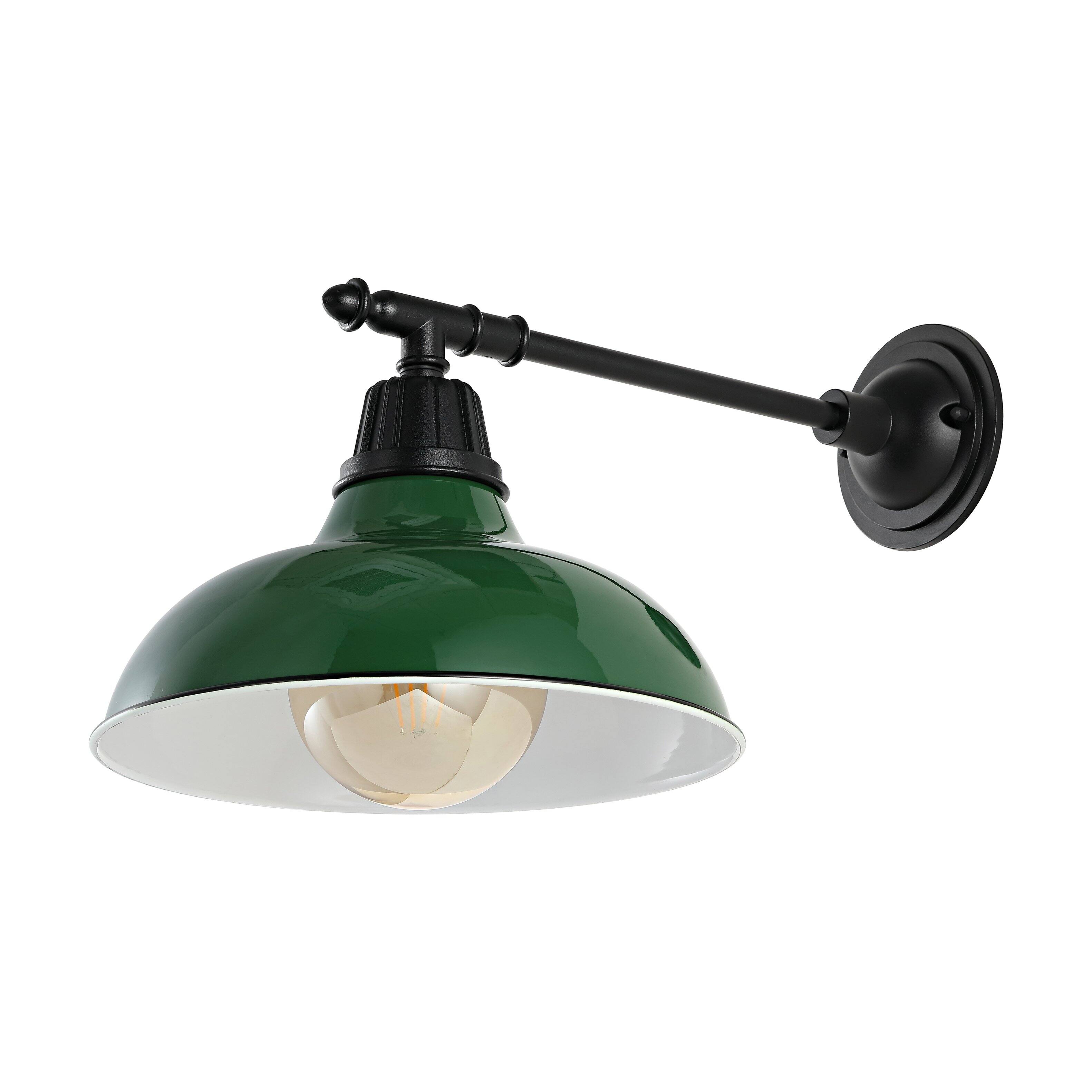 Alt View 5. Jonathan Y - Wallace 12.25" 1-Light Farmhouse Industrial Indoor/Outdoor Iron LED Victorian Arm Outdoor Sconce, Green - Green/Black.