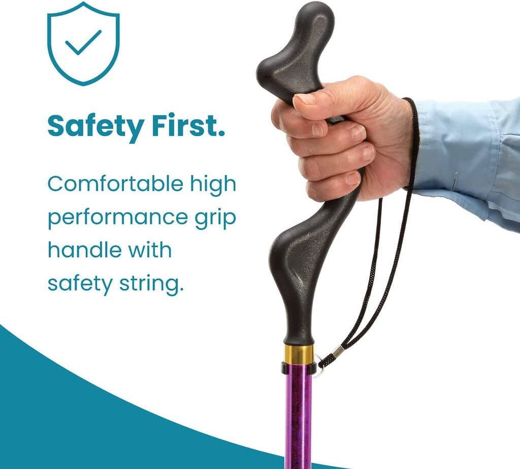 Safety First.  
Comfortable high performance grip handle with safety string.