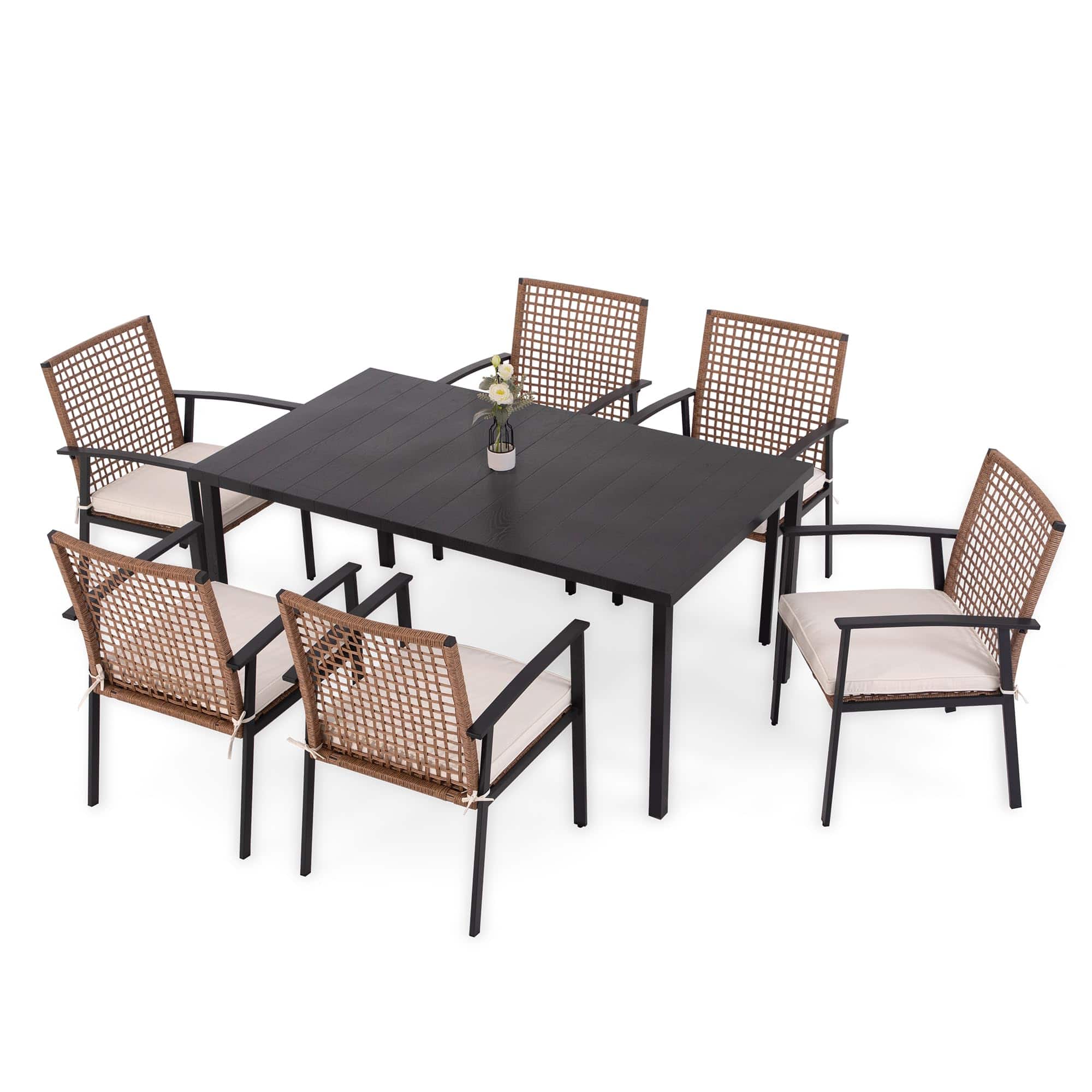 Decksplore - 7 Pieces Patio Dining Set Outdoor Furniture Set with Soft Cushion Conversation Set - Black