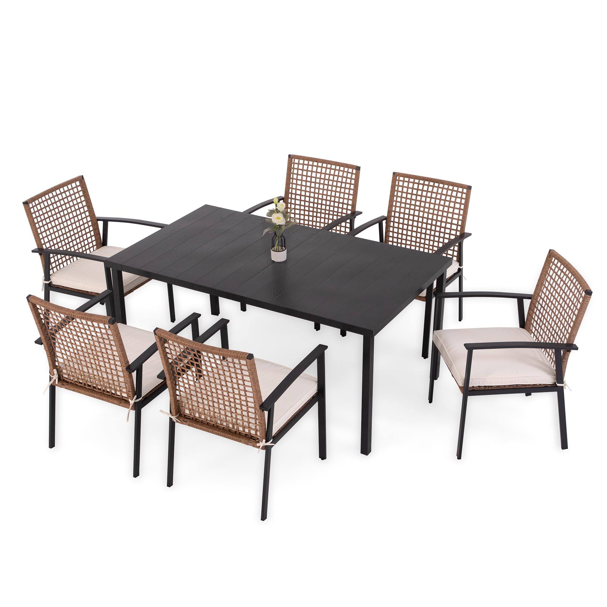 Front. Decksplore - 7 Pieces Patio Dining Set Outdoor Furniture Set with Soft Cushion  Conversation Set - Black.
