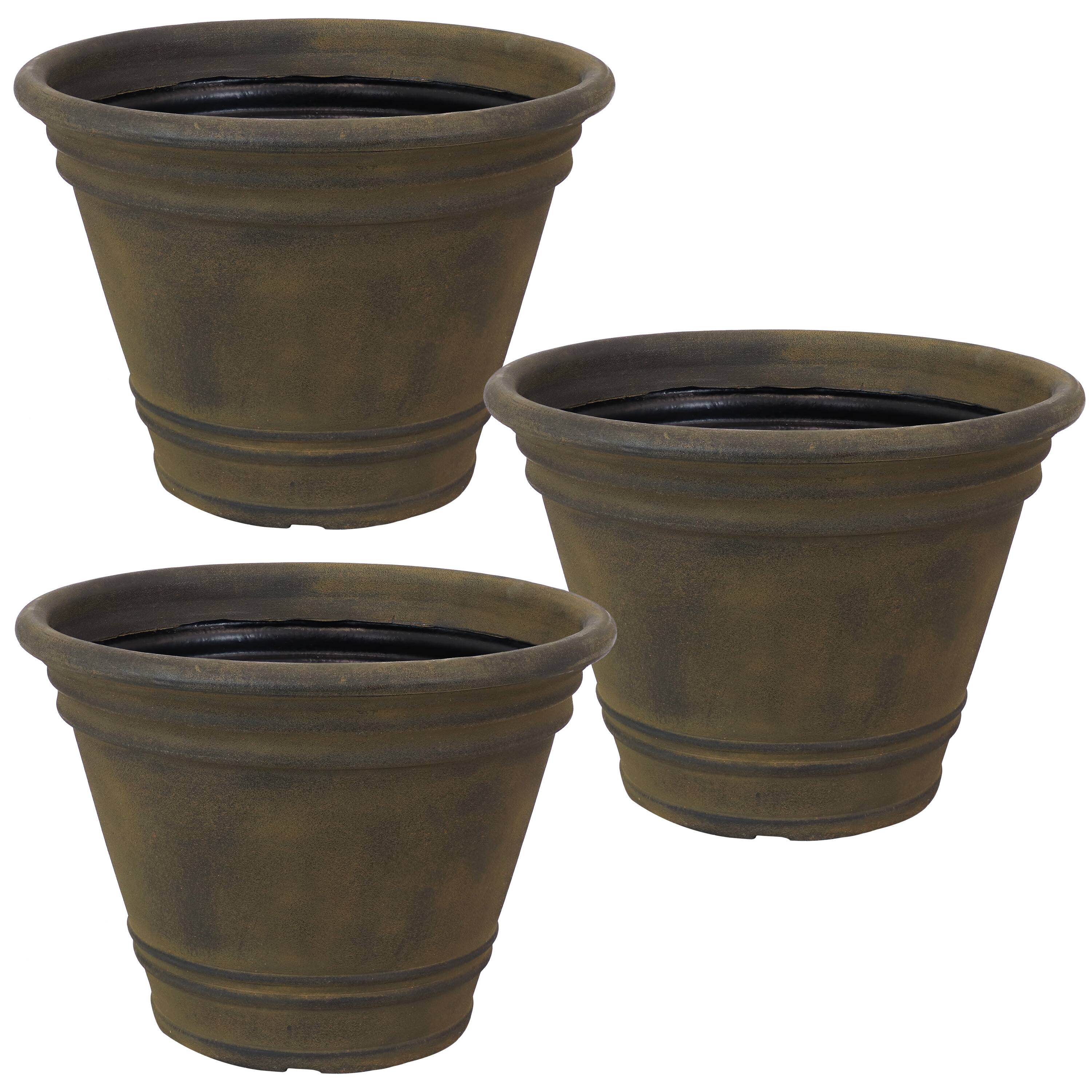 Front. Sunnydaze - 20 in Franklin Unbreakable Polyresin Planter - Set of 3 - Sable.