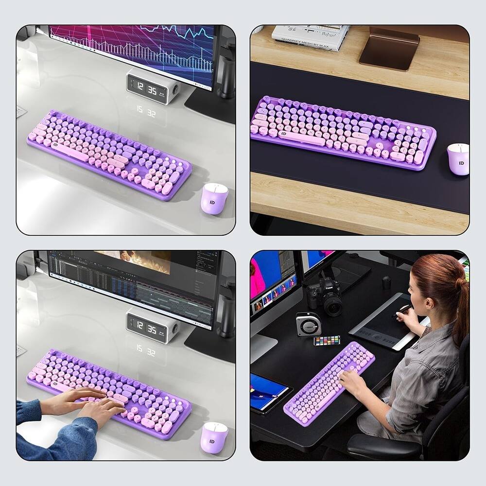 Back. MOSZAR LLC - Wireless Full-Sized Typewriter Keyboard with Round Keycaps - Purple.