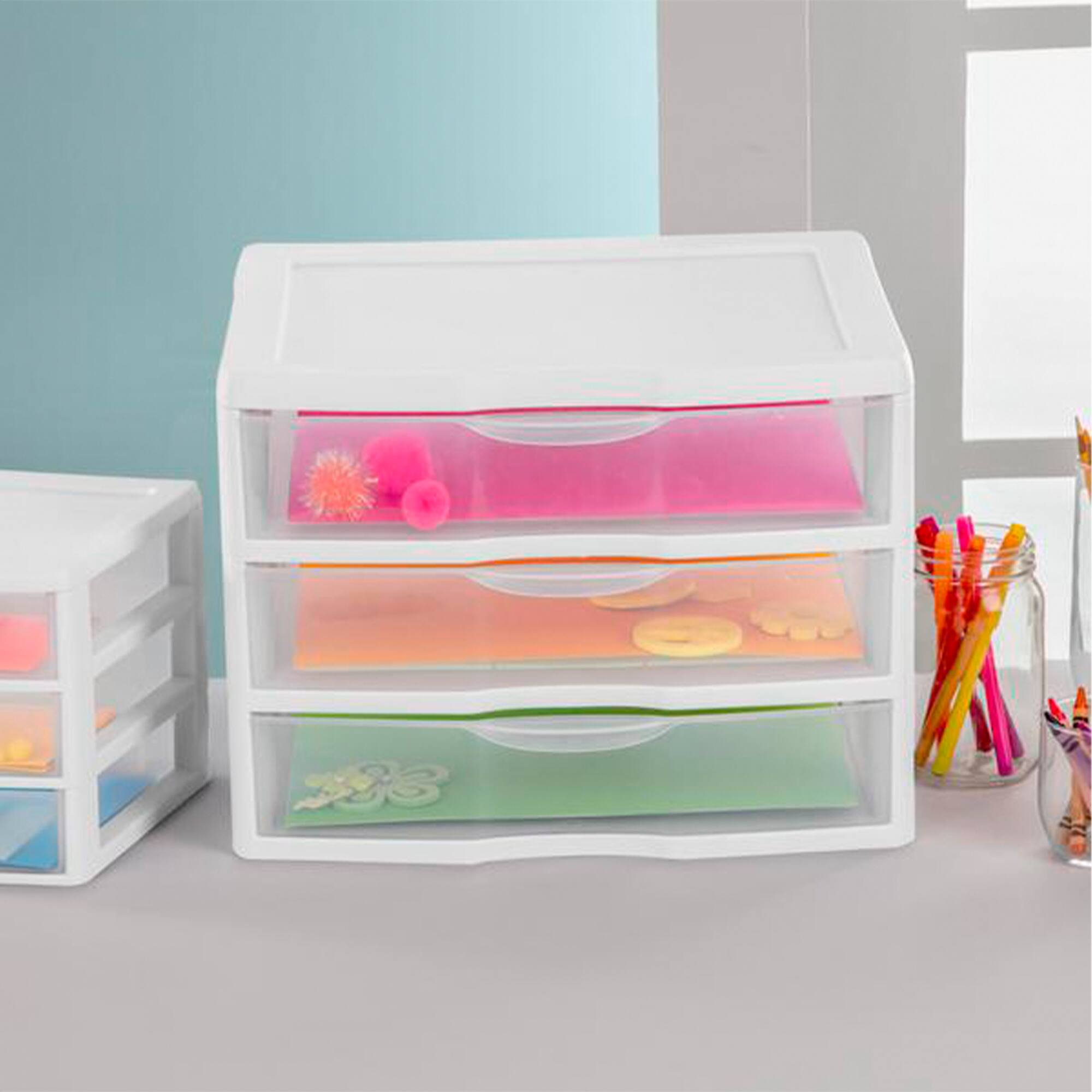 Alt View 5. Sterilite - Sterilite Clear Plastic Stackable Small 3 Drawer Storage System, White, (12 Pack).