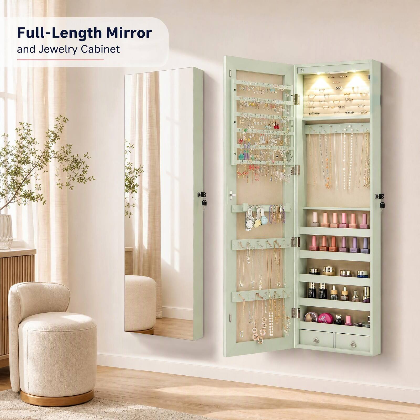 Full-Length Mirror and Jewelry Cabinet