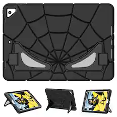 Front. Dteck - Rugged Case for Apple iPad (6th Generation) 9.7" 2018, Shockproof Dual-Layer Cover Built-In Kickstand and Pencil Holder - Black.