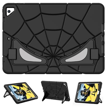 Dteck - Rugged Case for Apple iPad (6th Generation) 9.7" 2018, Shockproof Dual-Layer Cover Built-In Kickstand and Pencil Holder - Black