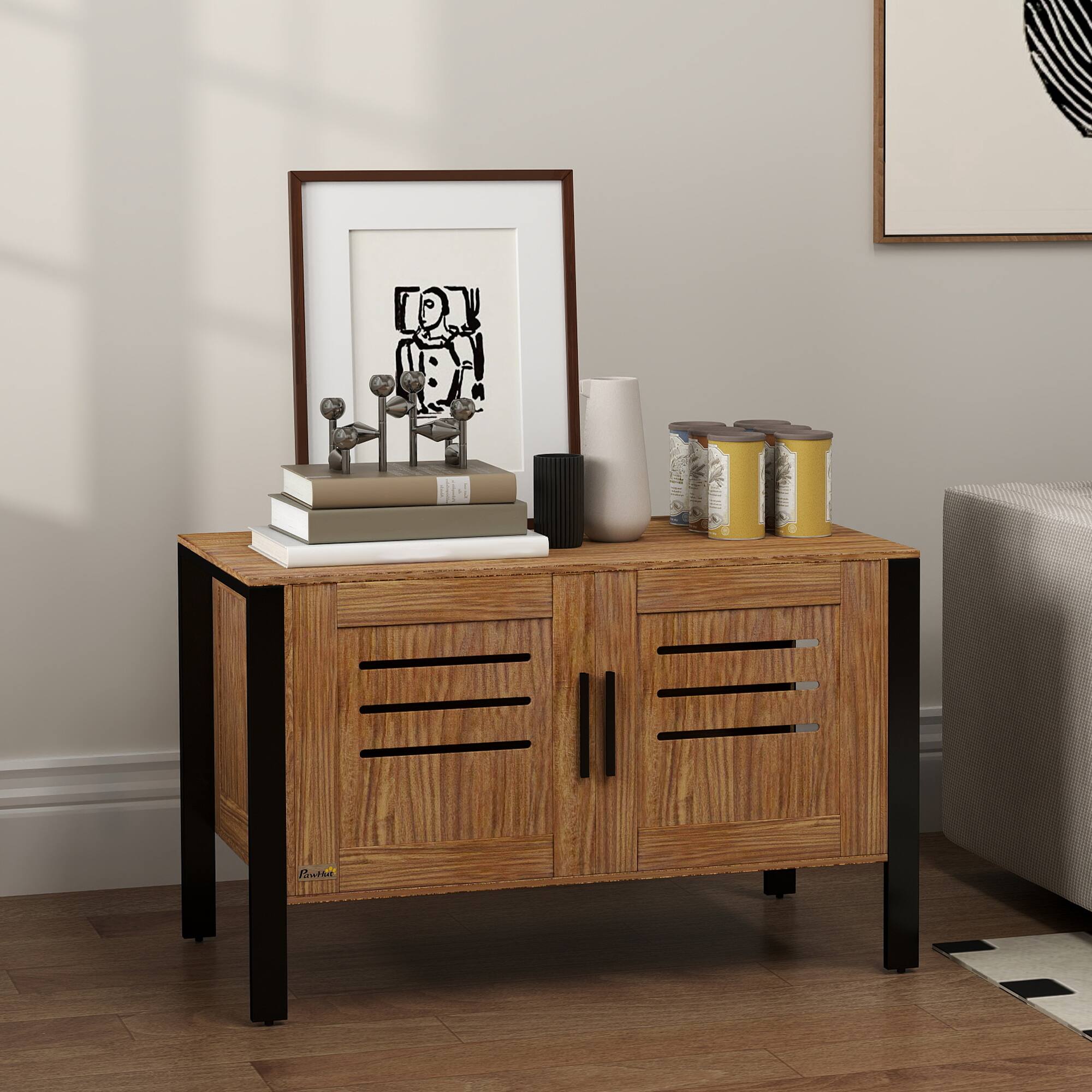 Alt View 5. Pawhut - Cat Litter Box Enclosure, Hidden Furniture Cabinet, Modern Cat Washroom, Dark Brown, 31.5"L x 17.7"W x 19.7"H - Brown.