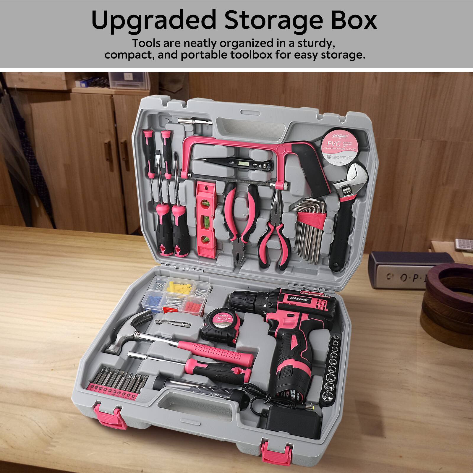 Sugift 121 Piece Home Tool Set with 12V Cordless Drill – and Black