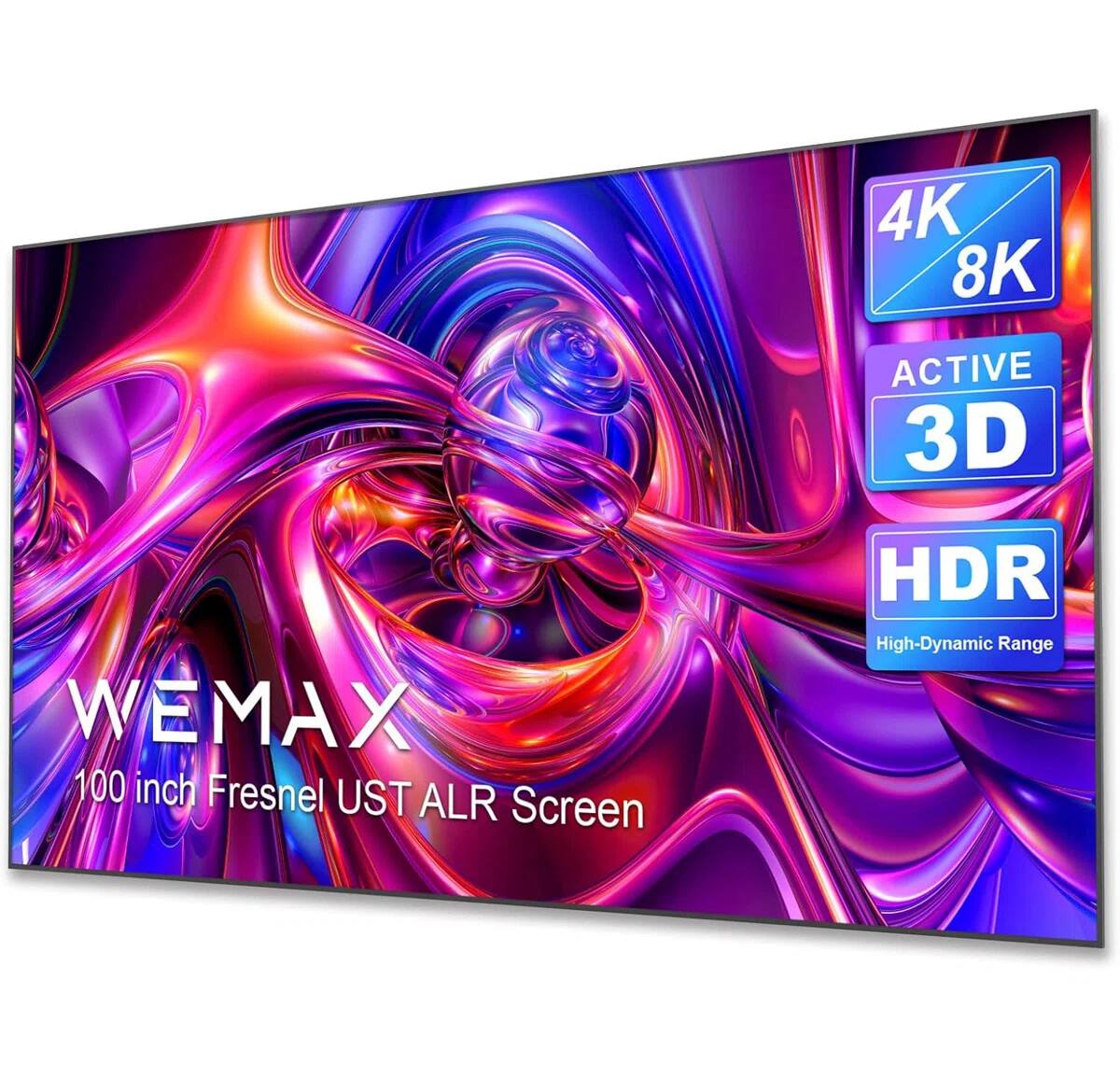 WEMAX - 100" Fresnel Ambient Light Rejection (ALR) Daylight Fixed Frame Ultra Short Throw (UST) Projector Screen,4K/8K Active 3D