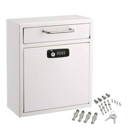 AdirOffice - Safe Medium Steel Wall-Mounted Drop Box with Combination Lock - White
