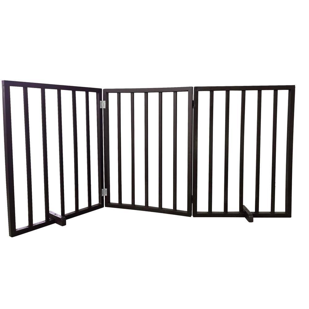 Back. AmeriHome - 54 inch Freestanding 3-Panel Folding Wood Pet Gate - Brown - Brown.