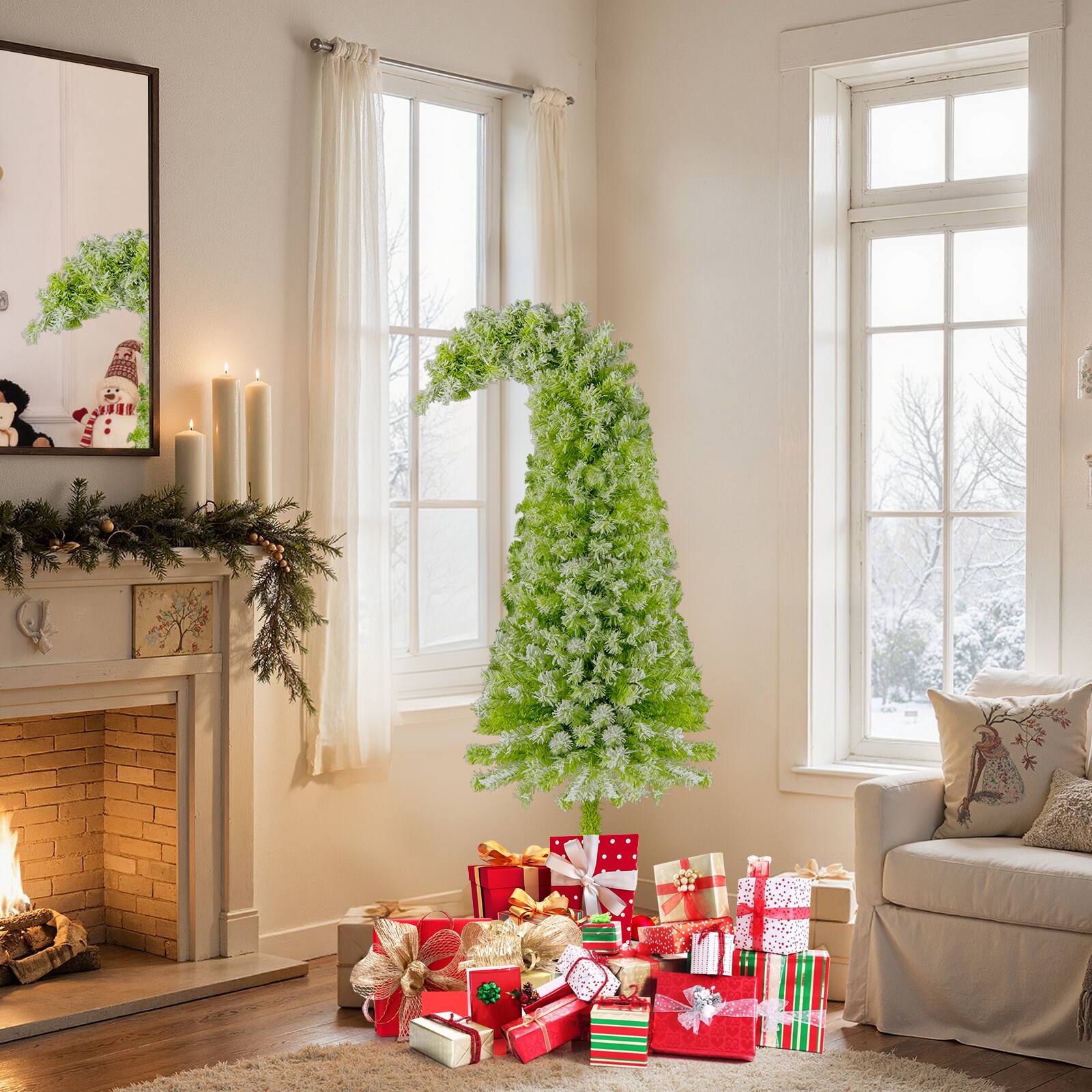 Alt View 3. Costway - Costway 6 FT Whimsical Christmas Tree with Bendable Top, 290 Branch Tips, 120 LED Lights - Green.