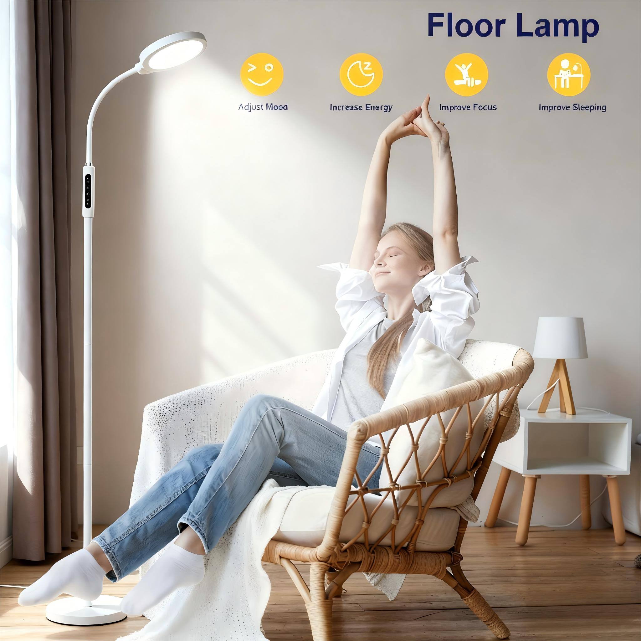 Morfone LED Full Spectrum Happy Therapy Lamp. retractable floor