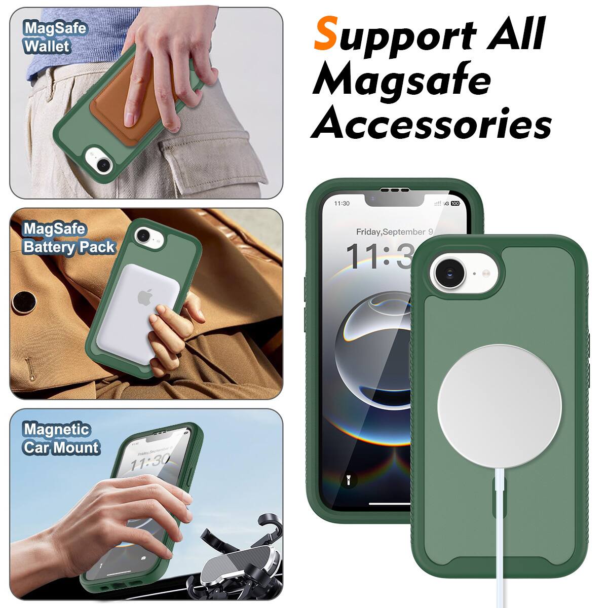 MagSafe Wallet Support All MagSafe Accessories

11:30 a.m. MagSafe Battery Pack

Friday, September 9

11:30 a.m. Magnetic Car Mount