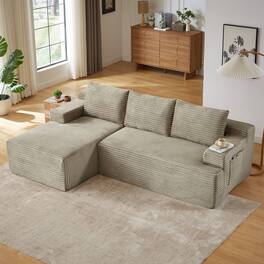 Anysun - L-Shaped Left-Facing Modular Classic Corduroy Fabric Striped Sectional Sofa with Deep Seat - Camel