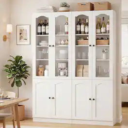 Aheaplus - 80'' Tall Pantry Cabinet with 4 Doors and Adjustable Shelves, 2-Piece Set - White