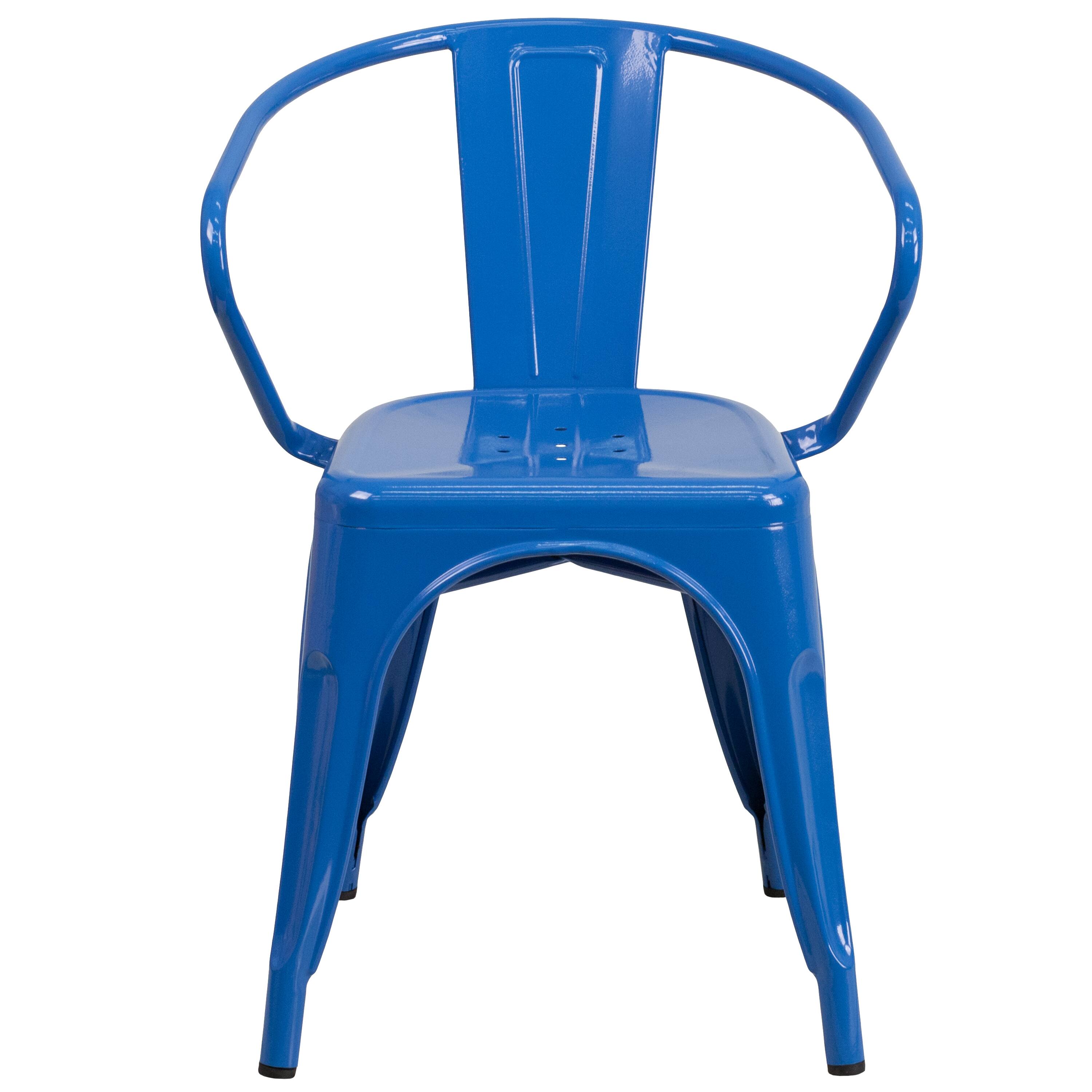 Alt View 8. Emma + Oliver - Commercial Grade 4 Pack Metal Indoor-Outdoor Chair with Arms - Blue.