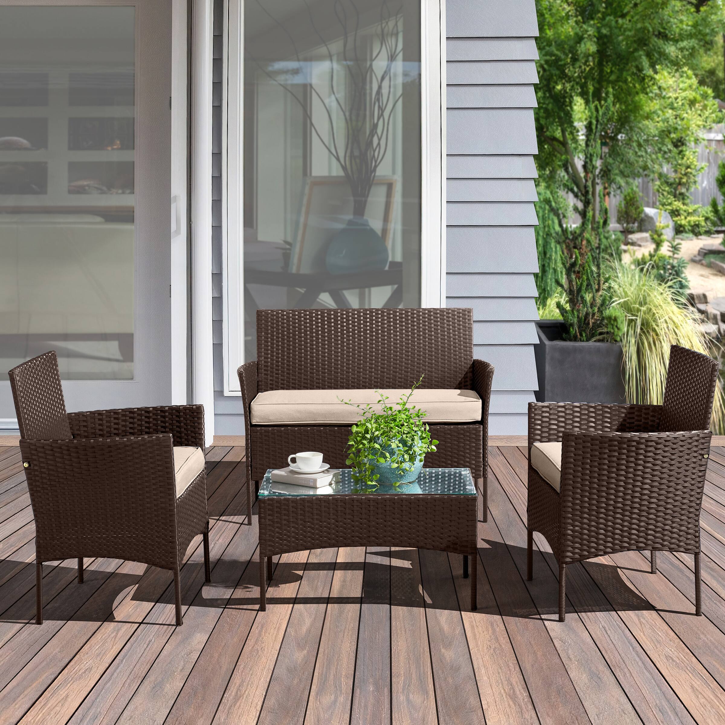 Alt View 2. Lavish Home - 4PC Rattan Patio Furniture Set - Brown.