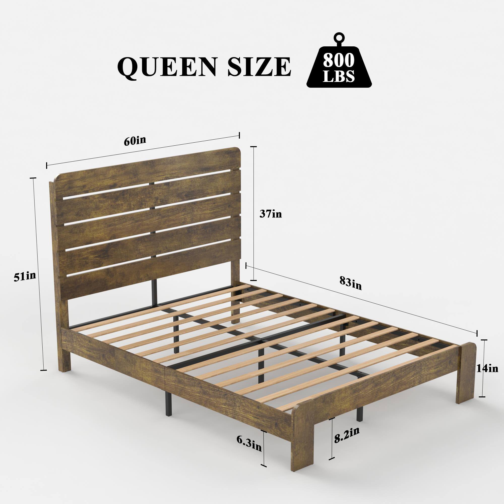 QUEEN SIZE  
800 LBS  

60in  
37in  
51in  
83in  
14in  
6.3in  
8.2in