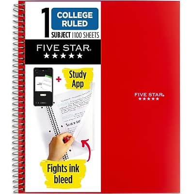 Five Star - 1-Subject Notebook, 8.5" x 11", College Ruled, 100 Sheets - Red