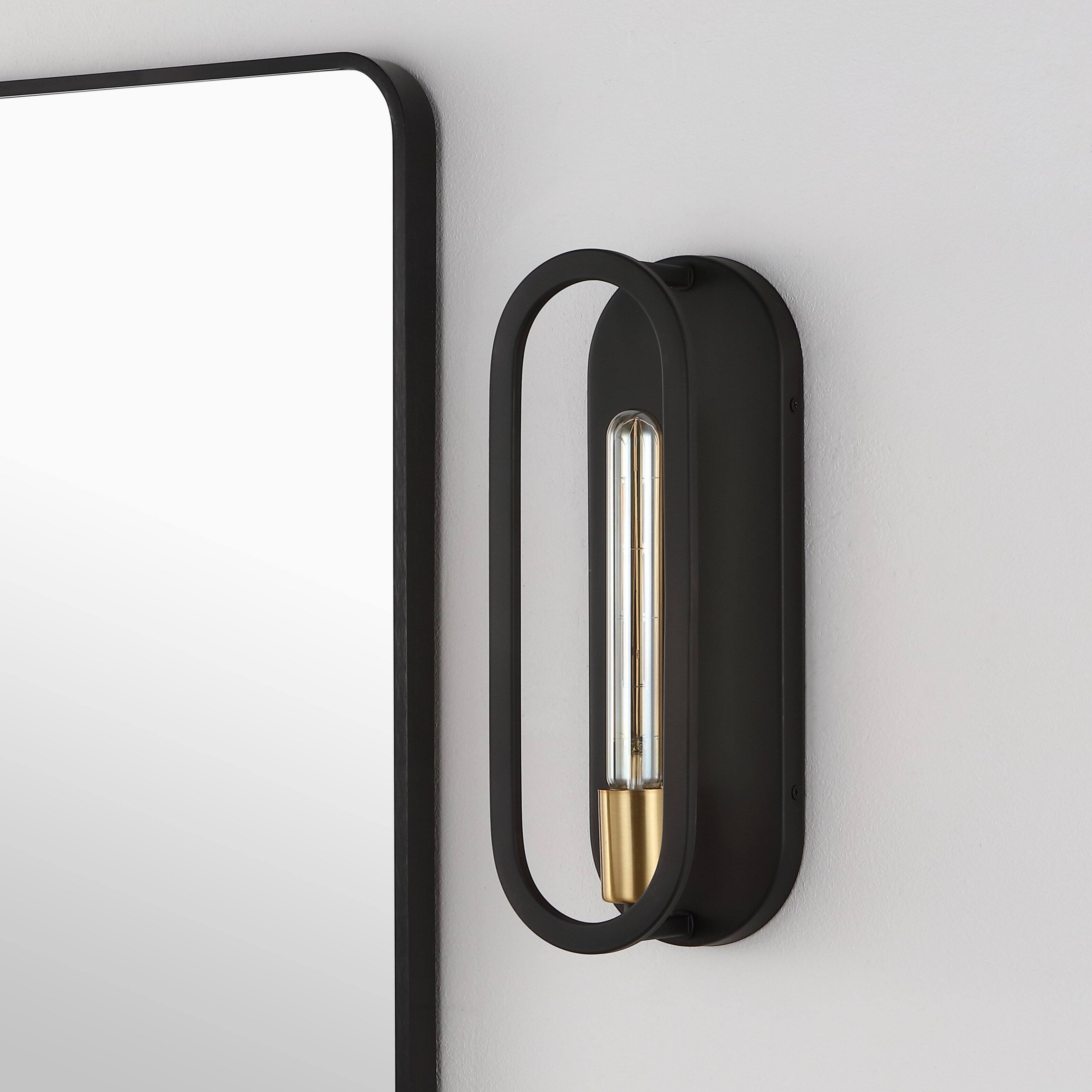 Alt View 6. Jonathan Y - Emilia 4.75" 1-Light Bohemian Farmhouse Iron LED Sconce, Black/Brass Gold - Black/Brass Gold.