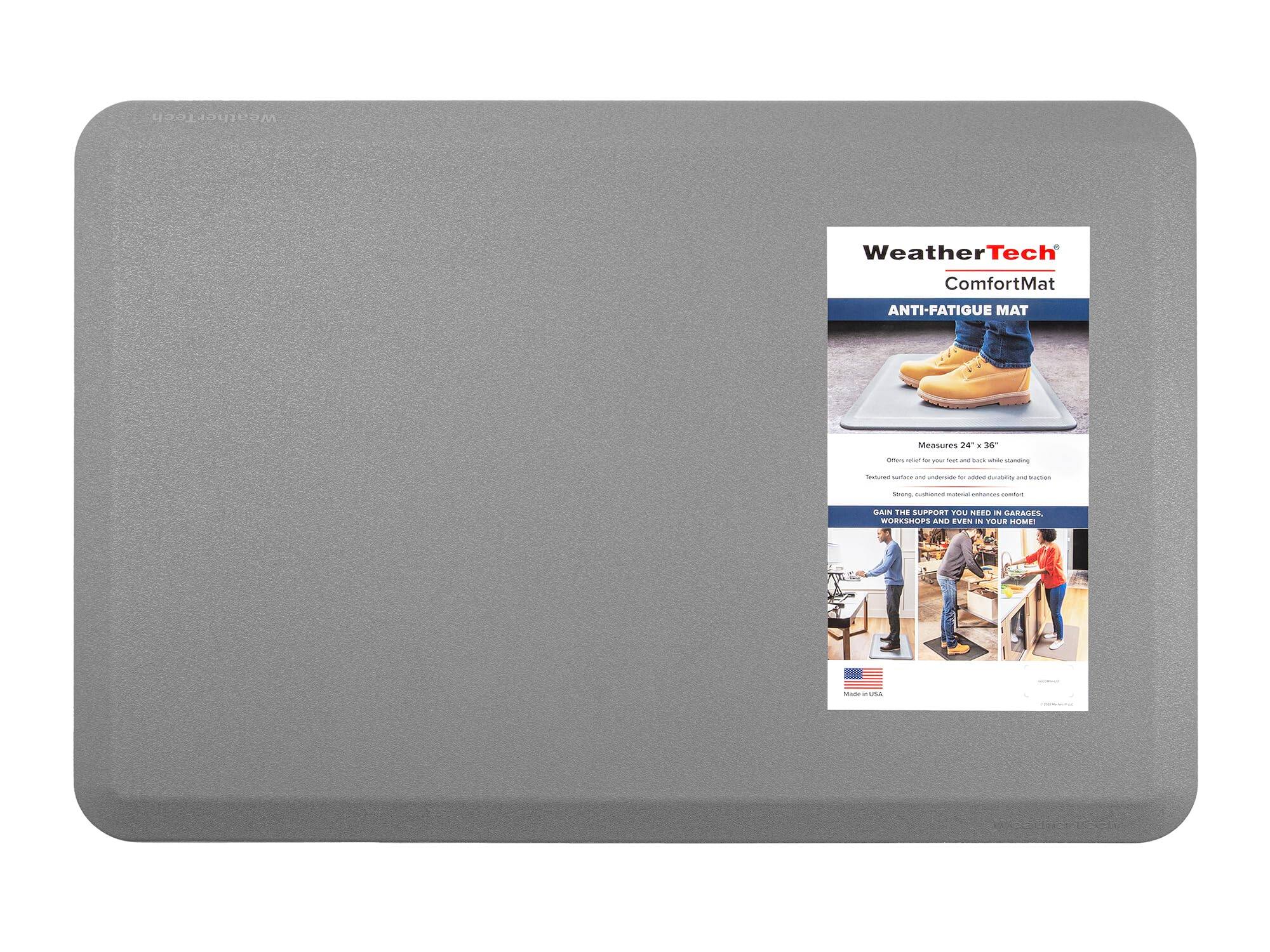 WeatherTech ComfortMat  
ANTI-FATIGUE MAT  
Measures 24" x 36"  
Offers relief for your feet and back while standing  
Features traction and drainage for added durability, and traction  
Strong, cushioned material enhances comfort  
GAIN THE SUPPORT YOU NEED IN GARAGES, WORKSHOPS AND EVEN IN YOUR HOME!  
Made in USA
