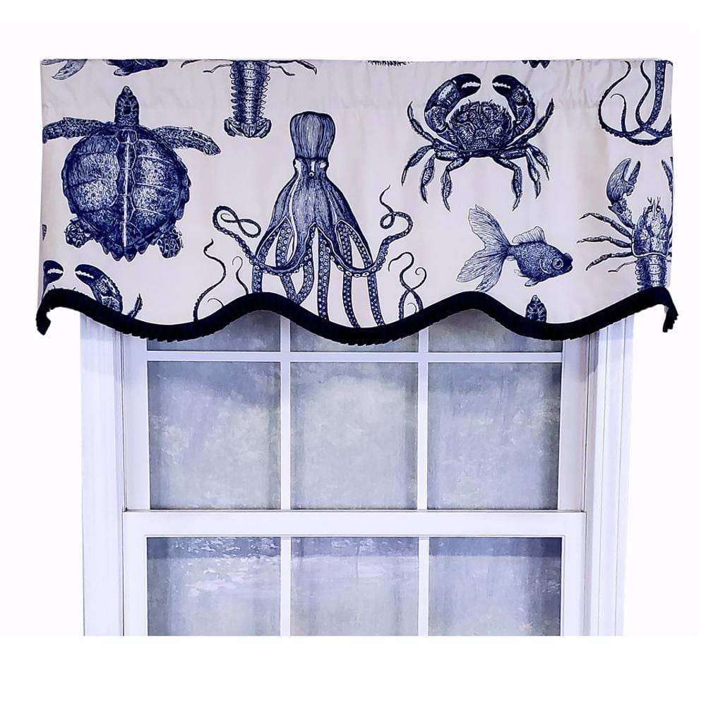 RLF Home - Modern Design Classic Aquarium Provance Style Window Valance 50" x 17" - Navy