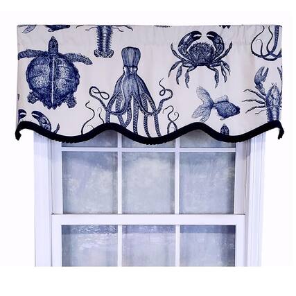 Front. RLF Home - RLF Home Modern Design Classic Aquarium Provance Style Window Valance 50" x 17" Navy - Navy.