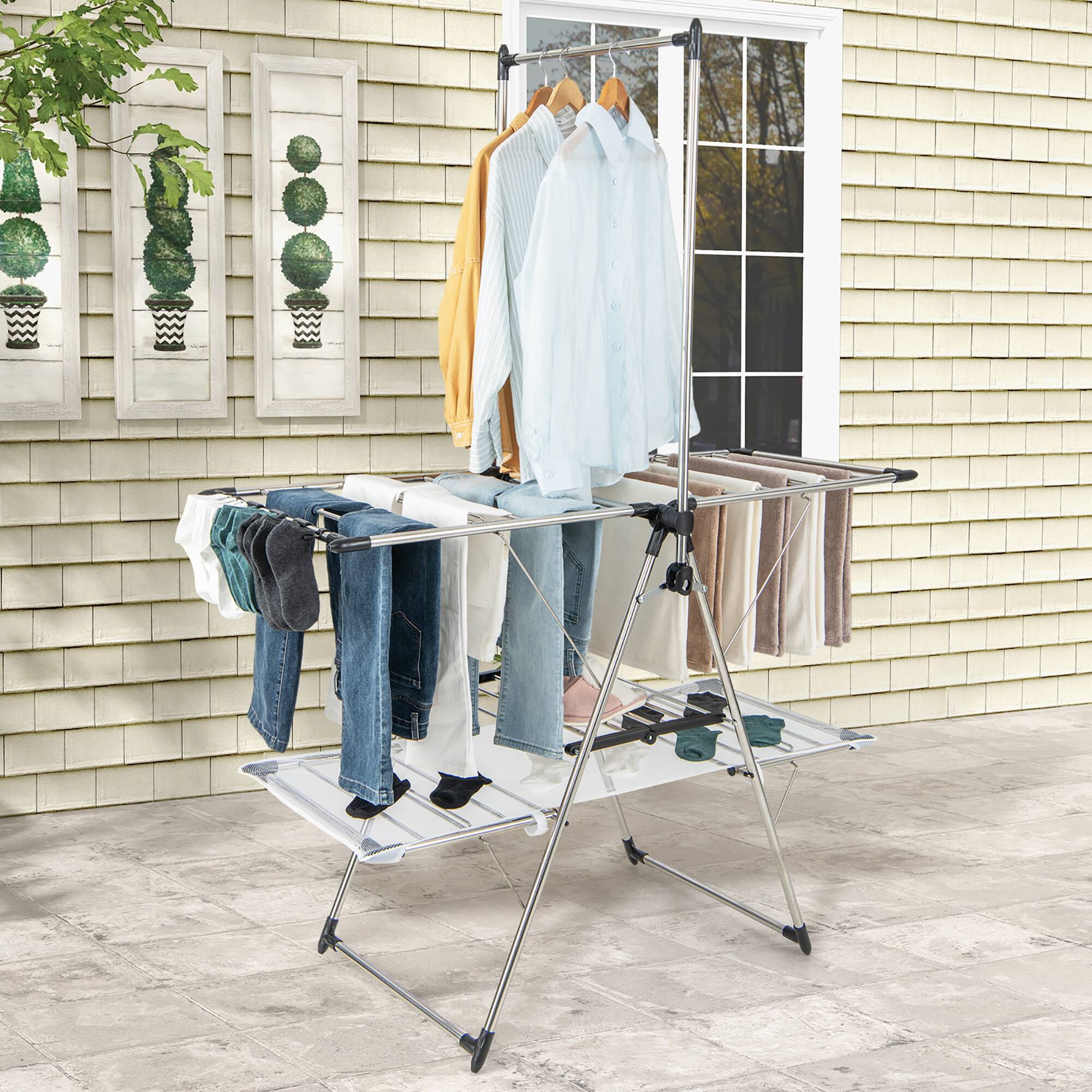Alt View 1. Gymax - Gymax 2-Tier Folding Clothes Drying Rack Laundry Drying Rack Laundry Drying Rack Metal - Silver.