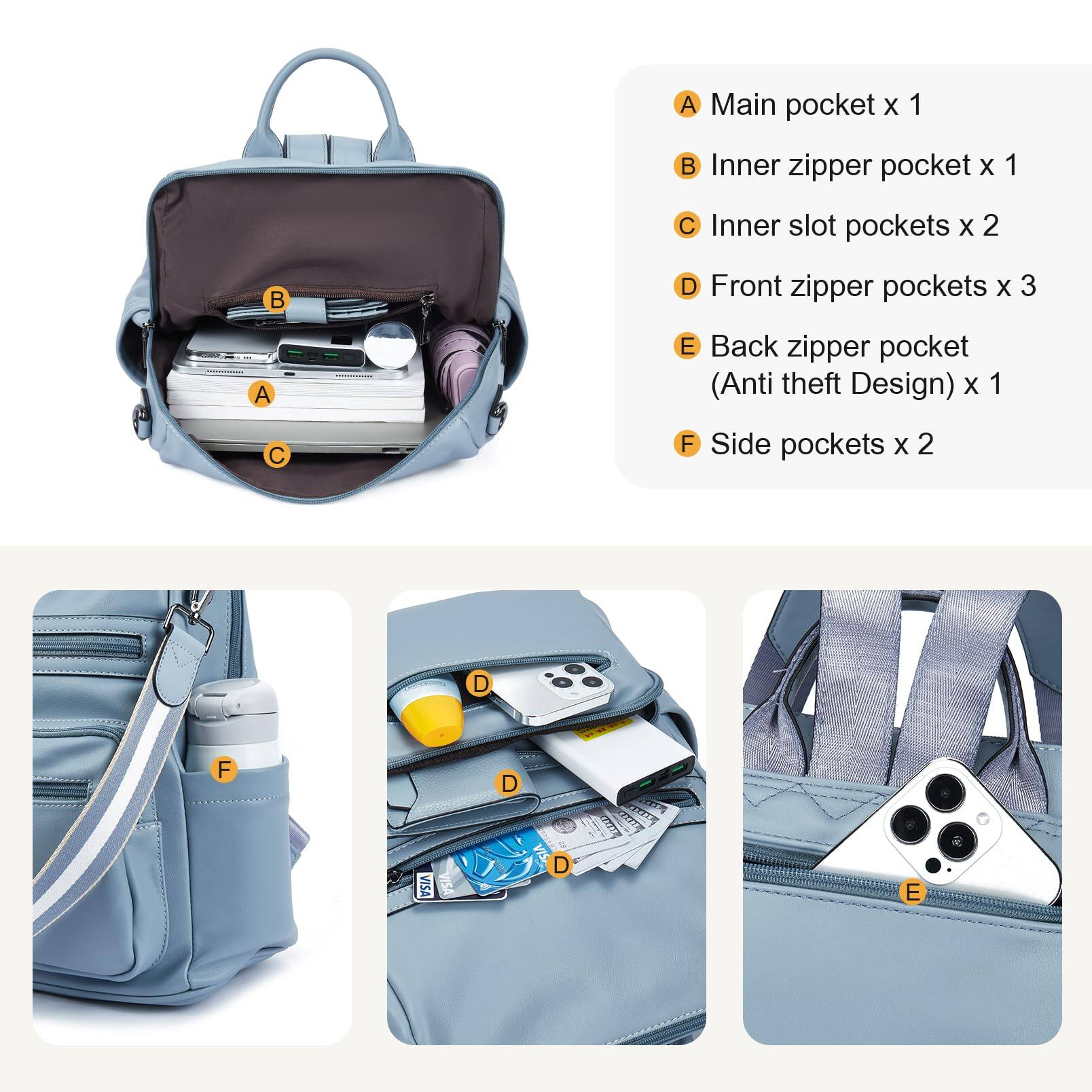 Back. Pacoar Cade - Womens Backpack Purse Vegan Leather Large Travel College Shoulder Bag With Tassel - 1-black Fine Lines.