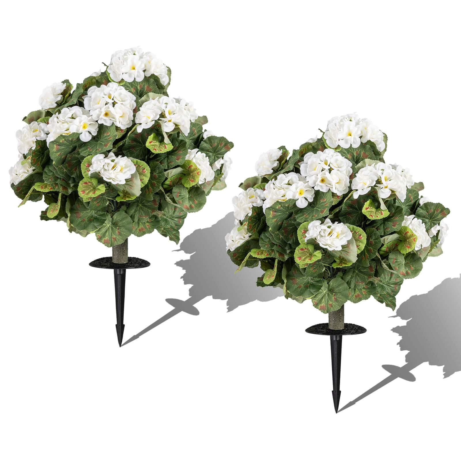 Costway - Set of 2 Artificial Begonia Ball Trees, 22.5" with Spikes,300 Leaves & 22 Flowers - White + Green