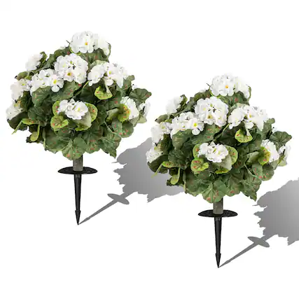 Front. Costway - Costway Set of 2 Artificial Begonia Ball Trees, 22.5" with Spikes,300 Leaves & 22 Flowers - White + Green.