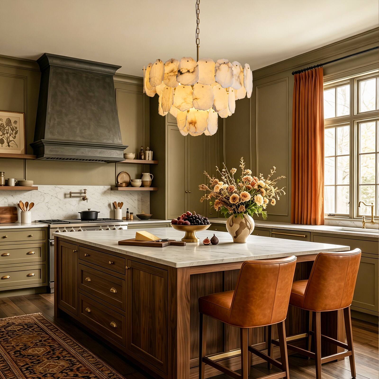 Alt View 1. Siljoy - 32 In Modern Empire 16 Light Three Tier Alabaster Chandelier Brass Gold Adjustable Chain Foyer Kitchen Island - Gold Brass.