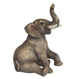 FC Design - 6"H Wildlife Sitting Elephant with Trunk Up Figurine Statue Office Desk Tabletop Home Decor Gift - Multi-Color