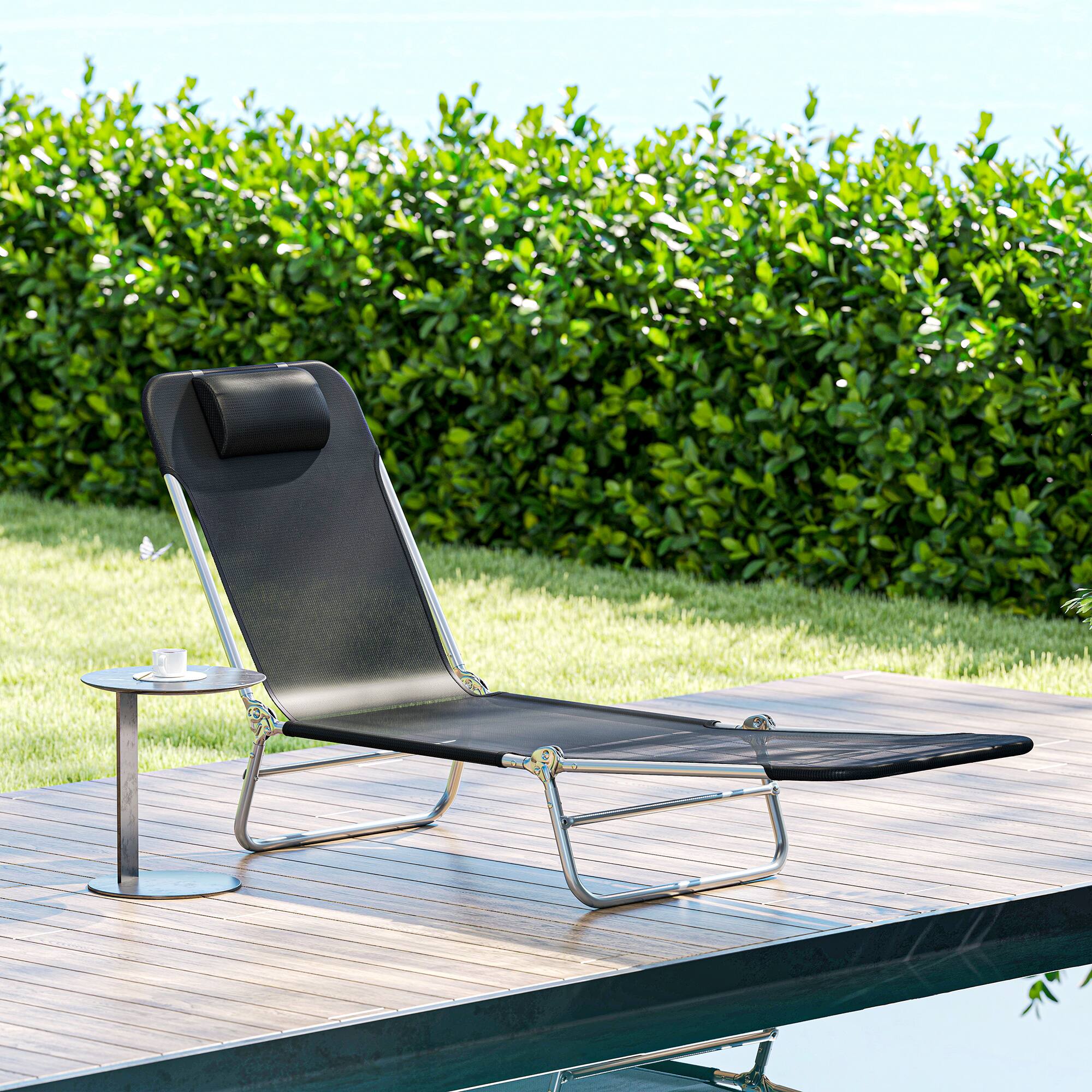 Alt View 8. Outsunny - Folding Chaise Lounge Chair, Pool Sun Tanning Chair, Outdoor Lounge Chair with Reclining Back, Breathable Mesh Seat - Black.
